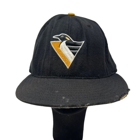 Pittsburgh Penguins Vintage New Era 5950 Wool 7 3/8 Fitted Hat Cap Distressed - Picture 1 of 15